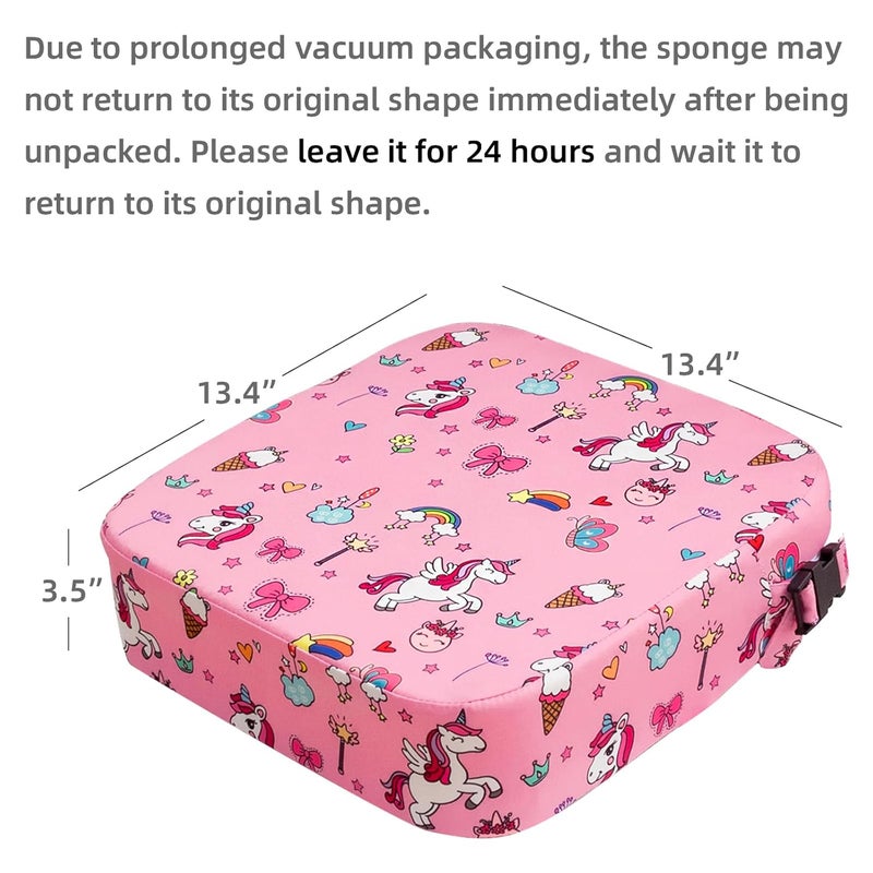Eiury Toddler Booster Seat for Dining Table, Portable Kids Booster Seat with Safety Buckles Portable Increasing Booster Cushion with Non-Slip Bottom (Pink Unicorn) - Image 3